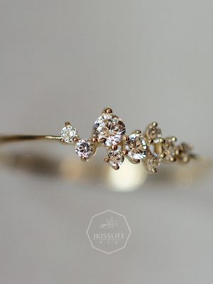 Wish Hot Sale S925 Sterling Silver Plated 14k Gold Women's Ring Irregular Flash Diamond Stars Ultra Fine Ring HME