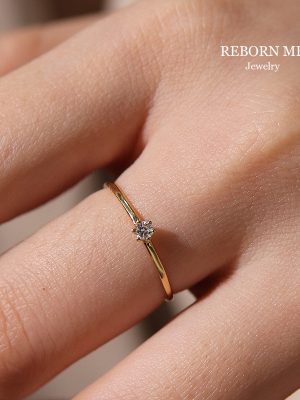 Jane ~ S925 Sterling Silver Plated 14K Gold Ring Women's Japanese and Korean Style Inlaid Diamond Zircon Extremely Fine Single Diamond Ring Tail Ring HME