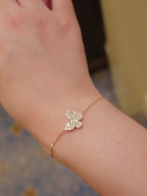Small Butterfly Bracelet Super Flash Inlaid Zircon All-Match Simple Temperament All-Body S925 Silver Plated 14K Gold Bracelet HME
