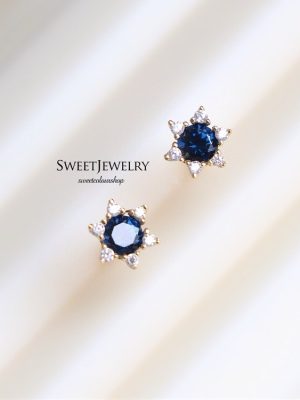 S925 Sterling Silver Plated 18K Gold Blue Pointed Crystal Earrings Women's Gentle Simple Temperament All-Match Shiny Zircon Earrings HME