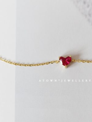 S925 Sterling Silver Plated 14K Gold Red Heart Bracelet Female Korean Style Elegant Simple Japanese Style Red Gem Bracelet HME