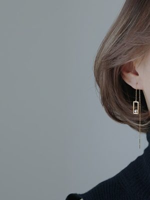 S925 Sterling Silver Plated 14k Gold Pearl Earwire Women's Cross Chain Long Earrings Women's Tassel Earrings Korean Fashionable Ouni Na