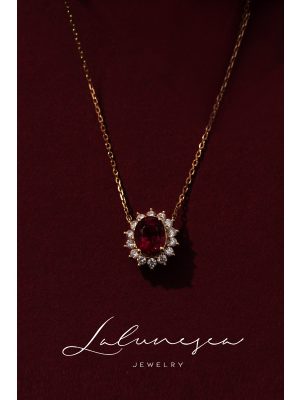 S925 Sterling Silver Plated 18K Gold Ruby Necklace Exquisite Retro Simple All-Match Elegant Garnet Red Zircon Pendant HME