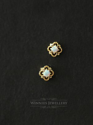 S925 Sterling Silver Plated 14K Gold Ear Studs Exquisite Retro Hollow Diamond Mini All-match Opal Student Ear Studs Earrings HME