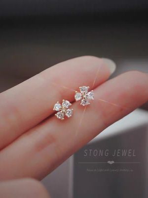 S925 Sterling Silver Plated 14K Gold Exquisite Clover Earrings Women's Light Luxury Diamond Earrings Micro Inlay Ouni Na