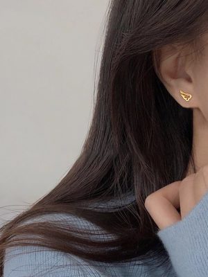 Small Mini 925 Sterling Silver Plated 14k Gold Wings Earrings Women's Korean Style Cute Distinctive Hollow Out Angel Wings Earrings Ouni Na