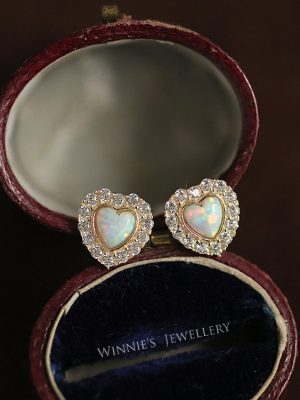 Light Luxury French Style Heart Heart 925 Sterling Silver Plated 14K Gold Opal Inlaid Zircon Vintage Love Earrings HME