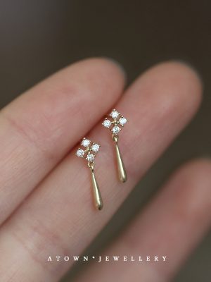 S925 Sterling Silver Plated 14K Gold Diamond Exquisite Earrings Simple Elegant All-match Drop Earrings HME