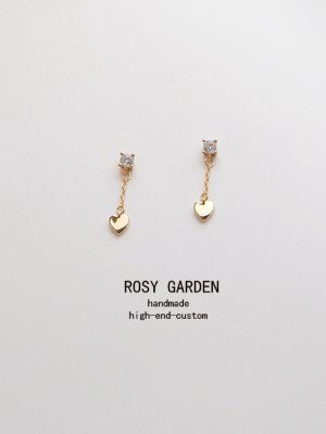 S925 Sterling Silver Gold Plated Earrings Simple Heart-Shaped Zirconium Diamond Compact Elegant Earrings Ins Earrings HME