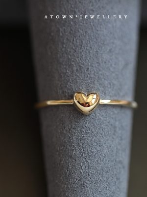 S925 Sterling Silver Plated 14K Gold Chubby Love Ring Simple All-match Super Cute Heart Ring HME