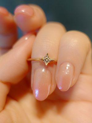 Polaris S925 Sterling Silver Plated 14K Gold Ring Women's Diamond Zircon Extremely Fine Single Diamond Ring Tail Ring HME