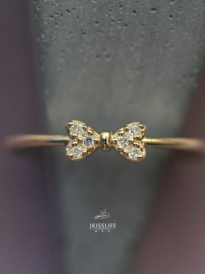 S925 Sterling Silver Plated 14K Gold Ring Women's Japanese Exquisite Micro-inlaid Zircon Bow Ring Tail Ring HME