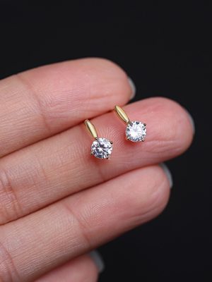 S925 Sterling Silver Plated 14K Gold Earrings Female Zirconium Diamond Luxury Shining Elegant Simple All-match Earrings Female HME