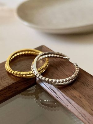 S925 Sterling Silver Gold-plated Simple Double-layer Cross-winding Open Ring Women's Food Ring Ins Fashion All-match HME