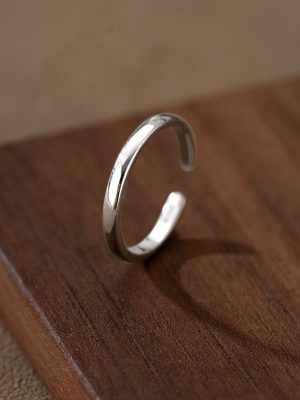 S925 Sterling Silver Simple Plain Ring Open Ring Women's Korean Style Minimalist Cold Style Finger Ring Commuter Joker Ring