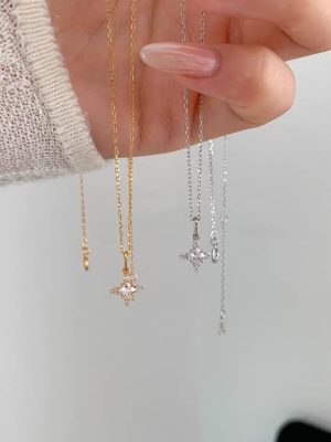 S925 Sterling Silver Plated 18K Gold Very Fine Flash Diamond Mini Cross Pendant Necklace Women's Exquisite Overlapping Clavicle Chain