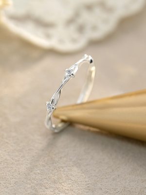 S925 Sterling Silver Micro-inlaid Zircon Twisted Four Mans Star Ring Women's Fresh Simple Gentle Adjustable Jewelry