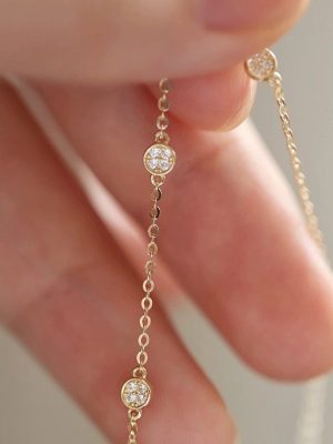 S925 Sterling Silver Plated 14K Gold Three Diamond Small Round Brand Bracelet Women's ins Style Elegant Joker Simple Hand Jewelry