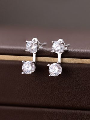 S925 Sterling Silver Rear Hanging Zircon Earrings Women's Japanese and Korean Style Fresh Simple Exquisite Elegant One-Style Two-Wear Super Fairy Earrings