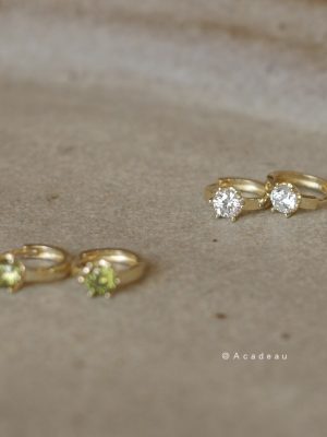 Pick's Temperament Green S925 Silver Plated 14K Gold Ear Buckle Earrings Olive Green Zircon Fresh Temperament ins Korean HME