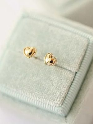 S925 sterling silver plated 14k gold super cute fat cake edge love earrings women's simple fashion versatile ear jewelry