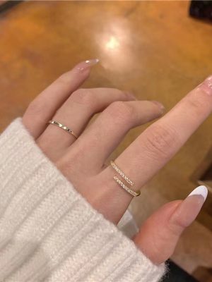 S925 Sterling Silver Plated 14K Gold Micro Zircon Ring Women's Design Open Ring Light Luxury Simple All-match Ring Ouni Na