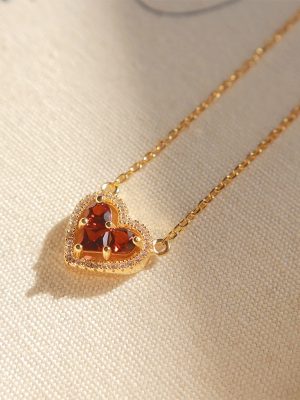 S925 Sterling Silver Plated 18K Gold Love Garnet Red Zircon Pendant Necklace Advanced Light Luxury Female HME