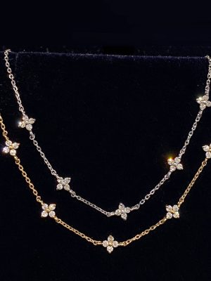 S925 Silver Plated 18K Gold Four-leaf Clover Star Necklace Simple Zircon Sterling Silver Women's Elegant Elegant Commuster