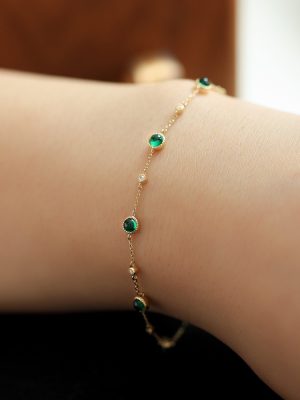 Chunye ~ S925 silver plated 14K gold emerald zircon gypsophila bracelet design exquisite luxury gift HME