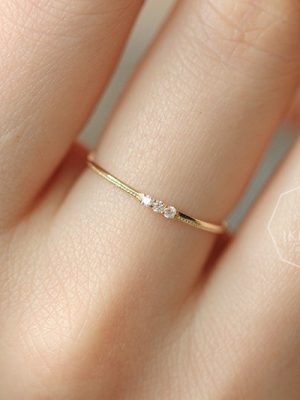 S925 Sterling Silver Plated 14k Gold Japanese Style Minimalist Three-grain Zirconium Diamond Basic Gold Female Ring Ring commuter HME