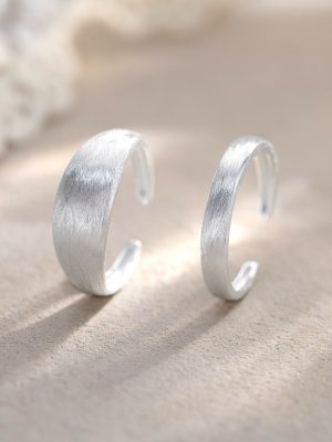 S925 full-body sterling silver frosted open ring women's simple silk-drawing ring food finger ring basic commuter wide-faced ring