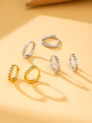 S925 Full Body Sterling Silver Simple Mixed Color Zircon Earrings with Diamond Color Diamond Full Diamond Earrings Earrings Silver Earrings for Women