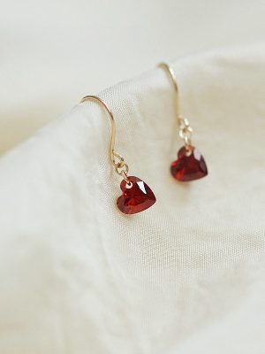 S925 Sterling Silver Plated 18K Gold Red Pomegranate Love Zircon Ear Hook Earrings Fresh and Sweet Heart-shaped Earrings