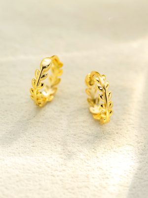 S925 Sterling Silver Fresh Glitter Leaf Earrings Women's Simple Ins Fashionable All-match Cold Style High-grade Earrings