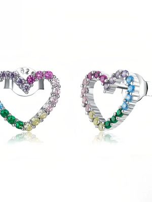 S925 sterling silver rainbow love earrings female peach heart color zircon fashion all-match earrings earrings