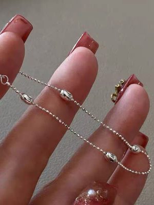 925 Sterling Silver Round Beads Rice Bracelet Ins Design Simple Light Luxury Korean Style Olive Beads Peas Bracelet