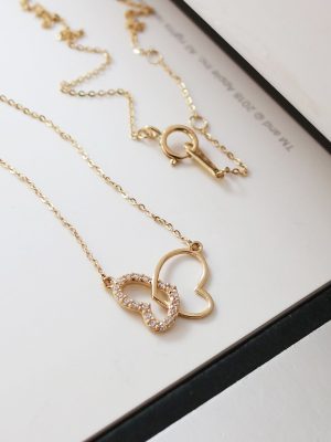 In the morning and evening ~ S925 sterling silver plated 18K gold item exquisite double peach inlaid zircon pendant clavicle chain female Japanese and Korean HME