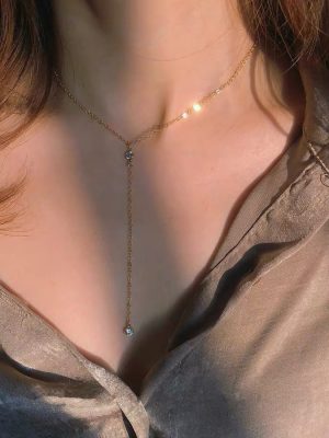 S925 Sterling Silver Plated 14K Gold Diamond High Y Necklace Women's Design Fashion Long Sweater Chain Necklace Ouni Na