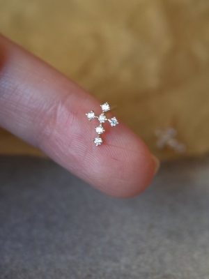 Japanese-style Flash Cross Earrings 925 Sterling Silver Plated 18K Gold Zircon Mini Simple High-grade Earrings for Women