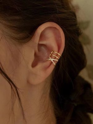 S925 Sterling Silver Plated 14K Gold Diamond Ear Clip Without Ear Holes Simple Advanced Earrings Women's Earrings Daily Wear Ouni Na