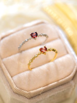 S925 Sterling Silver Micro-inlaid Love Ruby Ring Women's Japanese Style Light Luxury Fashion Elegant All-match Ring