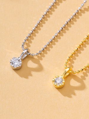 S925 Silver Zircon 6-Claw Pendant Adjustable Clavicle Chain Minimalist Stackable