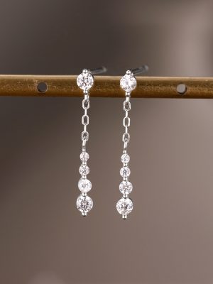 S925 Sterling Silver Inlaid Zircon Earrings for Women Light Luxury Simple Fashion High-end Flash Elegant Long Tassel Earrings