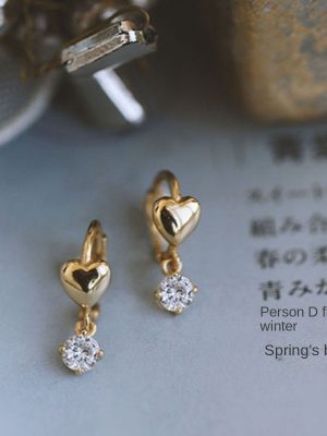 925 Silver Plated 18K Gold Retro Single Diamond Love Sterling Silver Ear Buckle Eardrop Design Advanced Design Exquisite