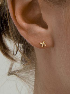 S925 Sterling Silver Plated 14K Gold Cross Diamond Earrings Women's Simple Mini Ins Style Commuter Earrings Ouni Na