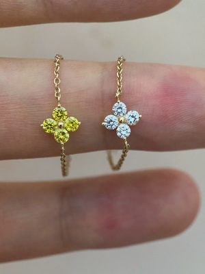 S925 Sterling Silver Plated 14K Gold Four-leaf Clover Zircon Classic Simple Adjustable Pull-out Chain Ring HME