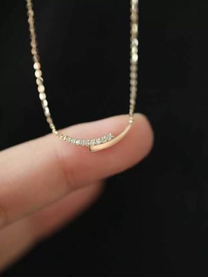 Wish Hot Sale S925 Silver Plated 18k Gold Double V Smile Diamond Necklace Women's Simple Fresh Sweet All-match Clavicle Chain