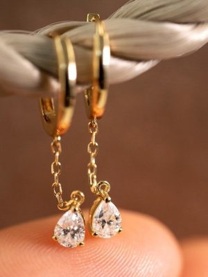 S925 Sterling Silver Plated 18K Gold Water Drop Zircon Earrings Ear Buckle Ear Line Exquisite All-match Light Luxury Earrings Jewelry Women HME