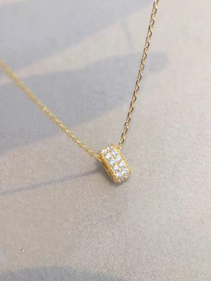 S925 Sterling Silver Plated 18K Gold Diamond-encrusted Passepartout Transfer Beads Necklace Women's Light Luxury Exquisite Fashion All-match Clavicle Chain