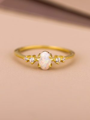 Shore's New S925 Sterling Silver Opal Stone Ring Women's Light Luxury Fashion Simple All-match Ring